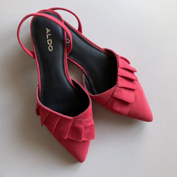 Aldo Red Ruffle Slingback Pointed Toe Flats, sz 6 - Picture 6 of 9